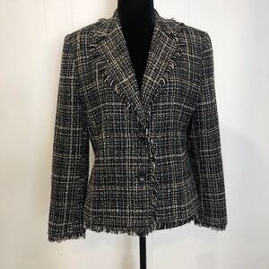 Elegant Black and Cream Tweed Blazer